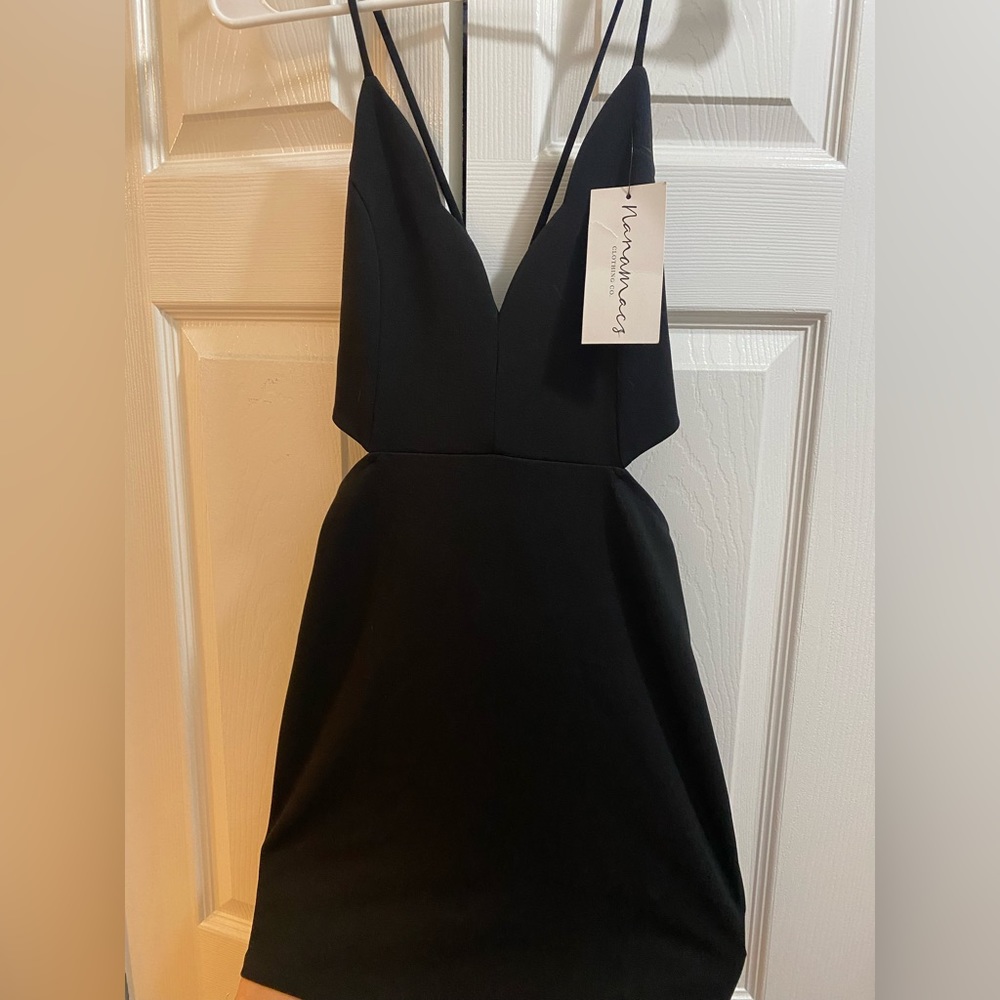 Strappy black mini dress